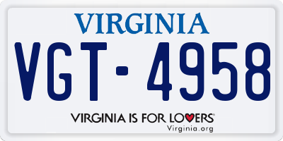 VA license plate VGT4958