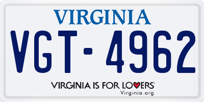 VA license plate VGT4962