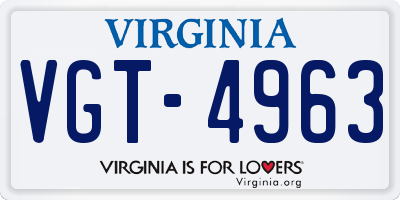 VA license plate VGT4963