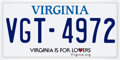 VA license plate VGT4972