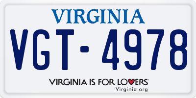 VA license plate VGT4978