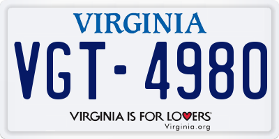 VA license plate VGT4980