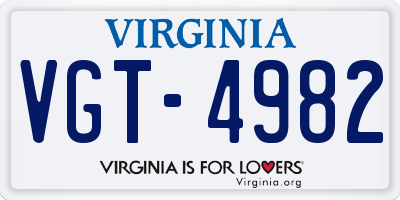 VA license plate VGT4982