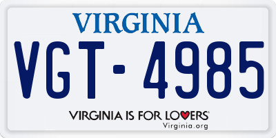VA license plate VGT4985