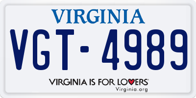 VA license plate VGT4989