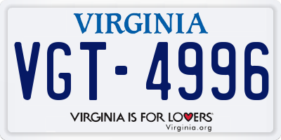 VA license plate VGT4996