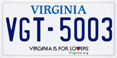VA license plate VGT5003