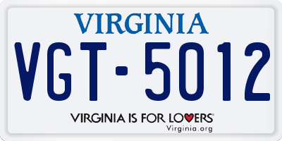VA license plate VGT5012