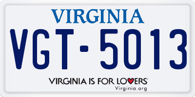 VA license plate VGT5013