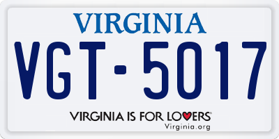 VA license plate VGT5017