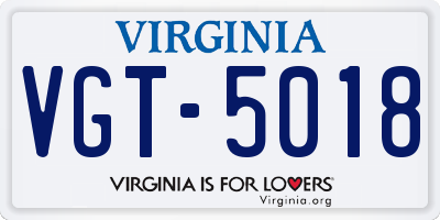VA license plate VGT5018