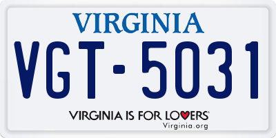 VA license plate VGT5031