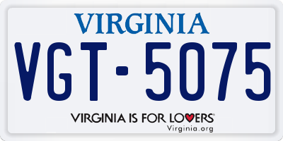 VA license plate VGT5075