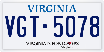 VA license plate VGT5078