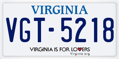 VA license plate VGT5218