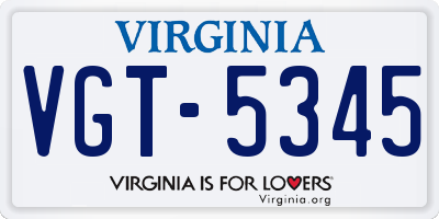 VA license plate VGT5345
