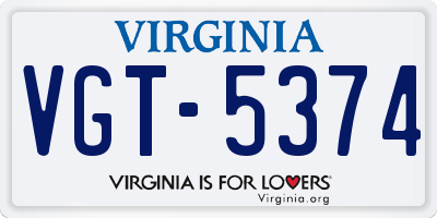 VA license plate VGT5374