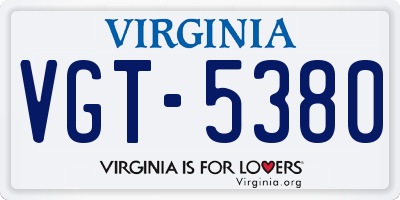 VA license plate VGT5380