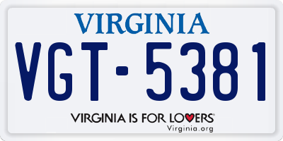 VA license plate VGT5381
