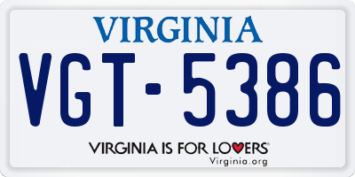 VA license plate VGT5386