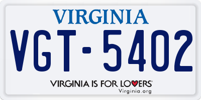 VA license plate VGT5402