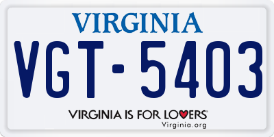 VA license plate VGT5403