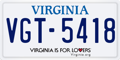 VA license plate VGT5418