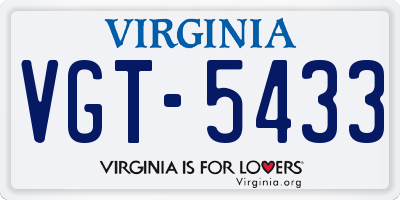 VA license plate VGT5433