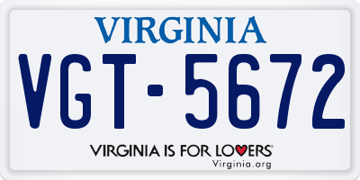 VA license plate VGT5672