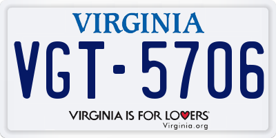 VA license plate VGT5706