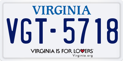 VA license plate VGT5718