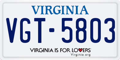VA license plate VGT5803