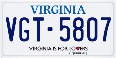 VA license plate VGT5807