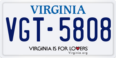 VA license plate VGT5808