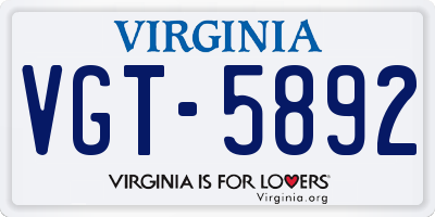 VA license plate VGT5892