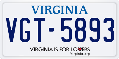 VA license plate VGT5893