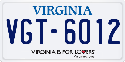 VA license plate VGT6012