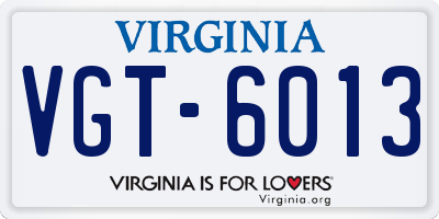 VA license plate VGT6013