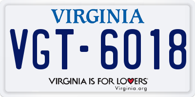 VA license plate VGT6018