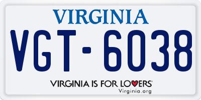 VA license plate VGT6038
