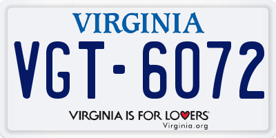 VA license plate VGT6072