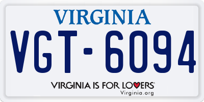 VA license plate VGT6094