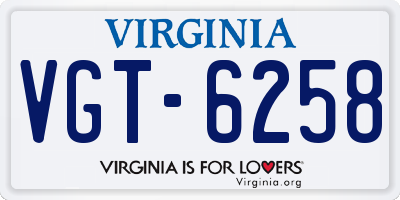 VA license plate VGT6258