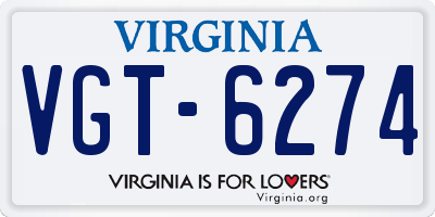 VA license plate VGT6274