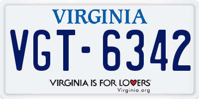 VA license plate VGT6342
