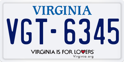 VA license plate VGT6345
