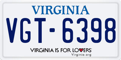 VA license plate VGT6398