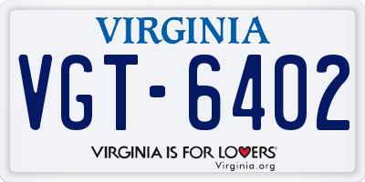 VA license plate VGT6402