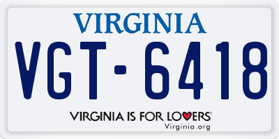 VA license plate VGT6418