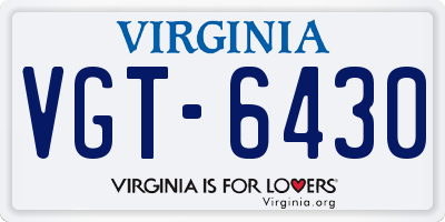 VA license plate VGT6430